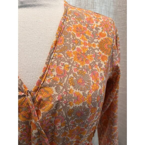 Anthropologie Raga Smocked Blouse Long Sleeves V-neck Floral Casual small Boho - Picture 2 of 9